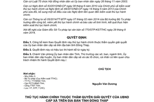 Quyết định 893/QĐ-UBND-HC 2014 thủ tục hành chính Ủy ban nhân dân cấp xã Đồng Tháp