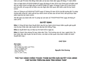Quyết định 892/QĐ-UBND-HC 2014 thủ tục hành chính thuộc thẩm quyền Ủy ban nhân dân cấp huyện Đồng Tháp