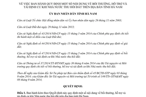 Quyết định 38/2014/QĐ-UBND bồi thường hỗ trợ tái định cư khi Nhà nước thu hồi đất Hà Nam