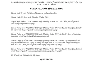Quyết định 30/2014/QĐ-UBND quản lý chất lượng công trình xây dựng Cao Bằng