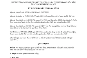 Quyết định 1900/QĐ-UBND 2014 phê duyệt Quy hoạch quản lý chất thải rắn Lâm Đồng đến 2020 tầm nhìn 2030