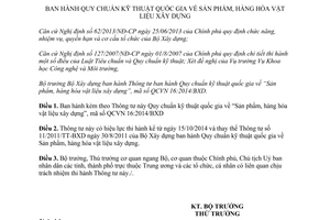 Thông tư 15/2014/TT-BXD Quy chuẩn kỹ thuật quốc gia Sản phẩm hàng hóa vật liệu xây dựng