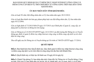 Quyết định 19/2014/QĐ-UBND quản lý điểm truy nhập Internet trò chơi điện tử công cộng Khánh Hòa