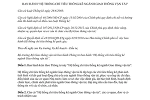 Thông tư 41/2014/TT-BGTVT Hệ thống chỉ tiêu thống kê ngành Giao thông vận tải