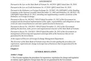 Circular No. 25/2014/TT-NHNN procedures foreign loan of businesses that not guaranteed by the Government