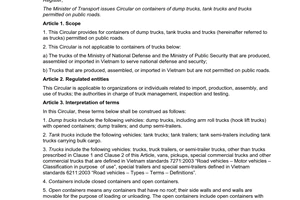 Circular No. 42/2014/TT-BGTVT containers of dump trucks tank trucks trucks permitted on public roads