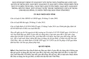 Quyết định 42/2014/QĐ-UBND Quy định giao đất xây dựng nhà ở không qua đấu giá quyền sử dụng đất Vĩnh Phúc