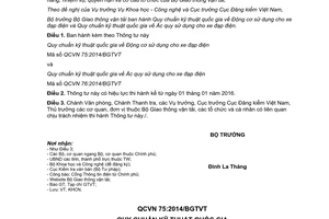 Thông tư 40/2014/TT-BGTVT Quy chuẩn Kỹ thuật quốc gia Động cơ Ắc quy sử dụng cho xe đạp điện