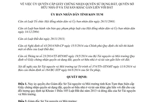 Quyết định 49/2014/QĐ-UBND ủy quyền cấp Giấy chứng nhận sử dụng đất sở hữu nhà ở tài sản Kon Tum