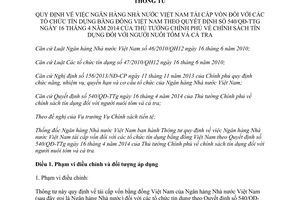 Thông tư 26/2014/TT-NHNN tái cấp vốn đối với các tổ chức tín dụng bằng đồng Việt Nam