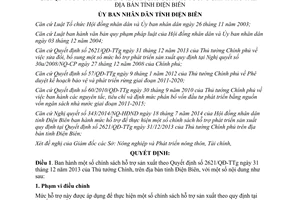 Quyết định 25/2014/QĐ-UBND chính sách hỗ trợ sản xuất 2621/QĐ-TTg Điện Biên