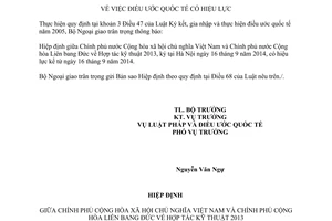 Thông báo 81/2014/TB-LP ngày hiệu lực Hiệp định hợp tác kỹ thuật Việt Nam và Liên bang Đức