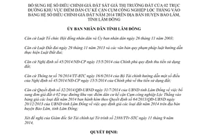 Quyết định 35/2014/QĐ-UBND bổ sung hệ số điều chỉnh giá đất sát giá thị trường Bảo Lâm Lâm Đồng