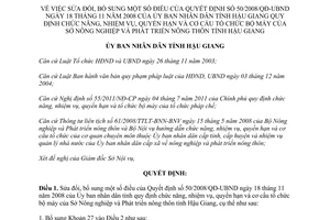 Quyết định 27/2014/QĐ-UBND sửa đổi cơ cấu tổ chức Sở Nông nghiệp và Phát triển nông thôn Hậu Giang