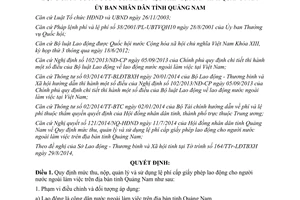 Quyết định 23/2014/QĐ-UBND thu nộp quản lý sử dụng lệ phí cấp giấy phép lao động người nước ngoài Quảng Nam