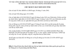 Quyết định 1947/QĐ-UBND năm 2014 thủ tục hành chính Sở Thông tin Truyền thông Bình Phước