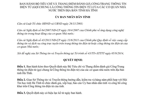 Quyết định 2694/QĐ-UBND năm 2014 Thang điểm đánh giá Cổng thông tin cơ quan nhà nước Hà Tĩnh