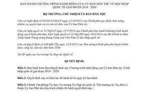 Quyết định 358/QĐ-UBDT 2014 Chương trình hành động Ủy ban Dân tộc hội nhập quốc tế 2014 2020