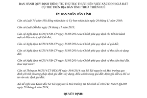 Quyết định 1865/QĐ-UBND 2014 trình tự thủ tục xác định giá đất cụ thể Thừa Thiên Huế