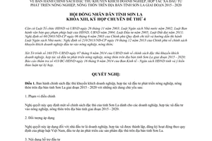 Nghị quyết 88/2014/NQ-HĐND khuyến khích doanh nghiệp đầu tư phát triển nông nghiệp nông thôn Sơn La 2015 2020