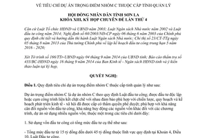 Nghị quyết 87/2014/NQ-HĐND tiêu chí dự án trọng điểm nhóm C thuộc cấp tỉnh Sơn La quản lý