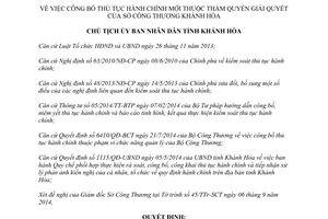 Quyết định 2433/QĐ-UBND năm 2014 công bố thủ tục hành chính Sở Công Thương Khánh Hòa
