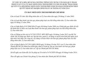 Quyết định 4661/QĐ-UBND 2014 sửa đổi xây dựng văn bản chuẩn bị Nghị quyết kèm 560/QĐ-UBND Hồ Chí Minh
