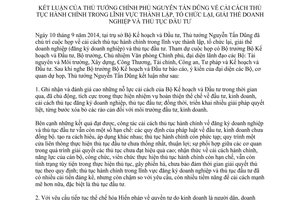 Thông báo 370/TB-VPCP 2014 cải cách thủ tục hành chính thành lập tổ chức lại giải thể doanh nghiệp đầu tư
