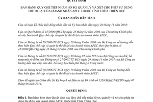 Quyết định 62/2014/QĐ-UBND cấp quản lý sử dụng thẻ đi lại doanh nhân APEC Thừa Thiên Huế