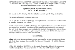 Nghị quyết 21/2014/NQ-HĐND thu hồi đất chuyển mục đích sử dụng đất trồng lúa sang đất giao thông Sóc Trăng