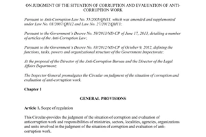 Circular No. 04/2014/TT-TTCP judgment of the situation of corruption and evaluation of anti-corruption work
