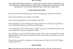 Quyết định 63/2014/QĐ-UBND quản lý dịch vụ Internet công cộng trò chơi điện tử Thừa Thiên huế