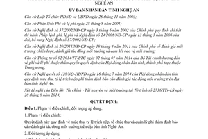 Quyết định 62/2014/QĐ-UBND mức thu tỷ lệ trích nộp thẩm định báo cáo đánh giá tác động môi trường Nghệ An