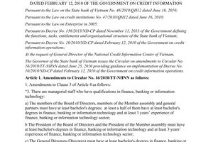 Circular No. 27/2014/TT-NHNN amendments 16/2010/TT-NHNN guidance 10/2010/ND-CP on credit information
