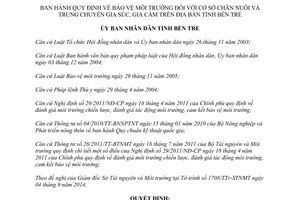 Quyết định 27/2014/QĐ-UBND bảo vệ môi trường cơ sở chăn nuôi và trung chuyển gia súc gia cầm Bến Tre