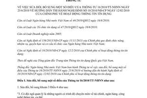 Thông tư 27/2014/TT-NHNN sửa đổi 16/2010/TT-NHNN hướng dẫn 10/2010/NĐ-CP hoạt động thông tin tín dụng