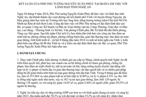 Thông báo 373/TB-VPCP năm 2014 kết luận Phó Thủ tướngtại buổi làm việc Nghệ An