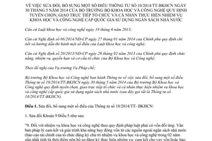 Thông tư 23/2014/TT-BKHCN sửa đổi 10/2014/TT-BKHCN tuyển chọn thực hiện nhiệm vụ khoa học công nghệ cấp quốc gia