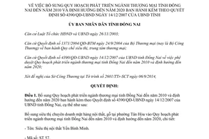 Quyết định 2893/QĐ-UBND năm 2014 bổ sung 4390/QĐ-UBND Quy hoạch ngành thương mại Đồng Nai