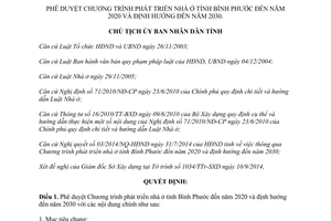 Quyết định 1996/QĐ-UBND 2014 Chương trình phát triển nhà ở Bình Phước 2020 định hướng 2030