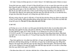 Chỉ thị 08/CT-UBND 2014 tăng cường quản lý chất thải y tế Cà Mau