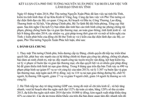 Thông báo 372/TB-VPCP năm 2014 kết luận Phó Thủ tướng tại buổi làm việc tại tỉnh Hà Tĩnh