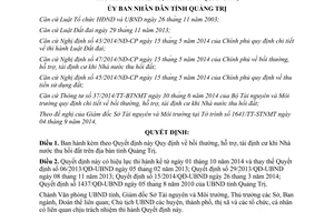 Quyết định 38/2014/QĐ-UBND bồi thường hỗ trợ tái định cư khi Nhà nước thu hồi đất Quảng Trị