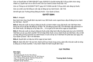 Quyết định 536/QĐ-QLD 2014 thuốc nước ngoài được cấp số đăng ký lưu hành Việt Nam Đợt 87