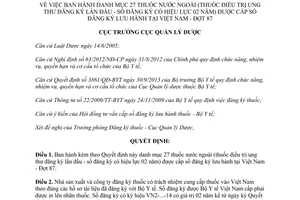 Quyết định 533/QĐ-QLD năm 2014 về danh mục 27 thuốc nước ngoài cấp số đăng ký lưu hành Việt Nam