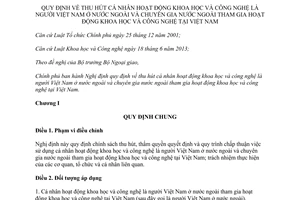 Nghị định 87/2014/NĐ-CP thu hút cá nhân hoạt động khoa học công nghệ tham gia hoạt động Việt Nam