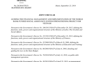 Joint circular No. 26/2014/TTLT-BLDTBXH-BTC-BGDDT the financial management
