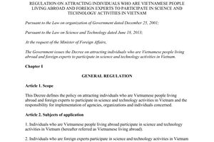 Decree No. 87/2014/ND-CP attracting Vietnamese people foreign experts participate in science technology