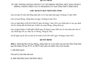 Quyết định 1893/QĐ-UBND thành lập ban chỉ huy phòng chống thiên tai tìm kiếm cứu nạn Thừa Thiên Huế