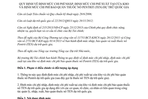 Thông tư 138/2014/TT-BTC chi phí nhập xuất cửa kho bảo quản thuốc nổ Pentrit TEN dự trữ quốc gia